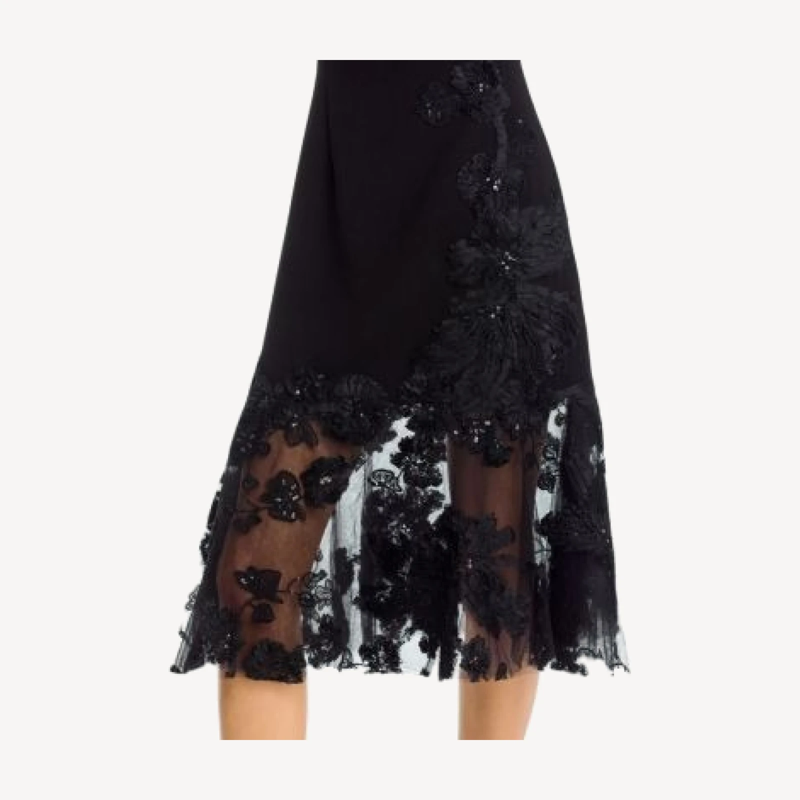 Teri Jon by Rickie Freeman Crepe Long Sleeve Embellished Hem Dress