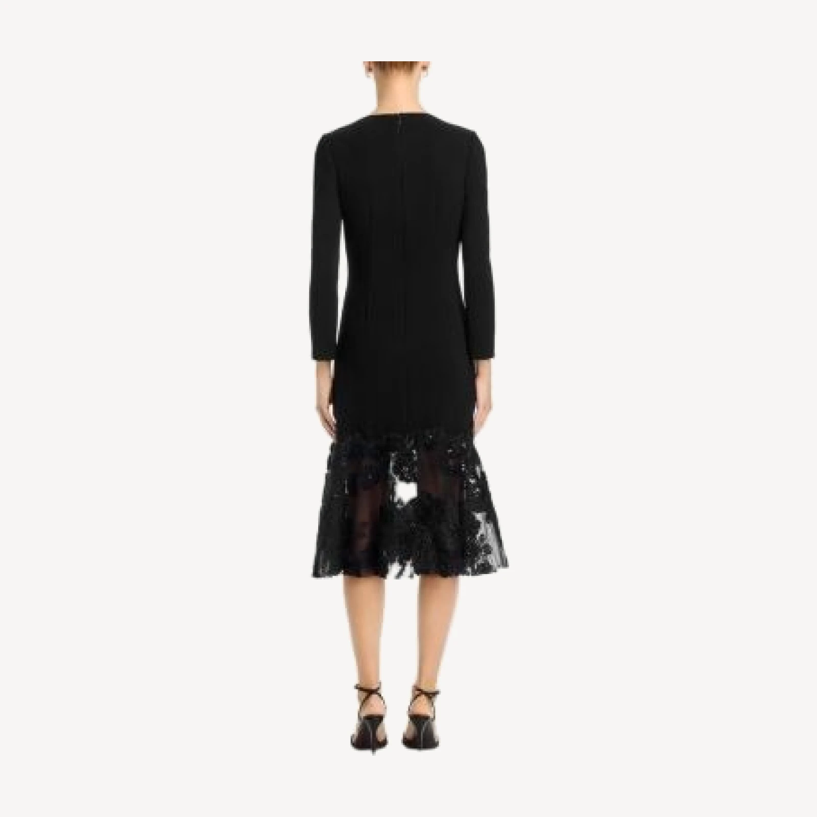 Teri Jon by Rickie Freeman Crepe Long Sleeve Embellished Hem Dress