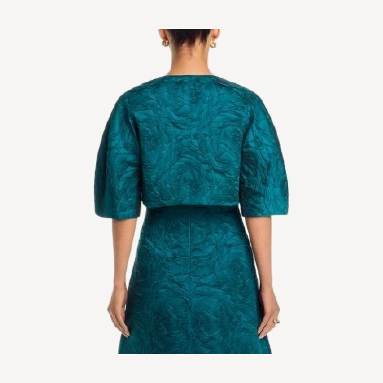 Teri Jon by Rickie Freeman Jacquard Embossed Bolero with Rhinestone Buttons