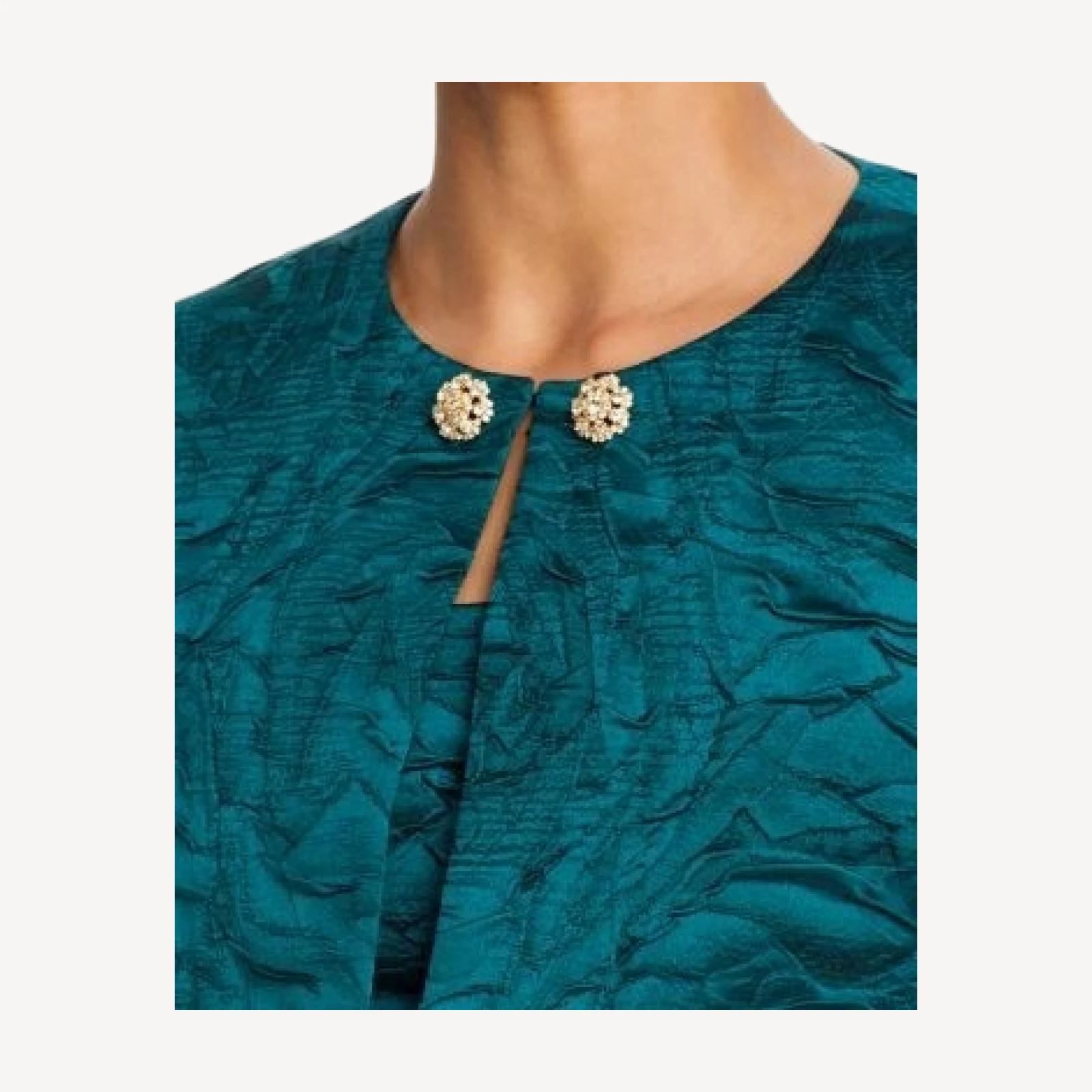 Teri Jon by Rickie Freeman Jacquard Embossed Bolero with Rhinestone Buttons