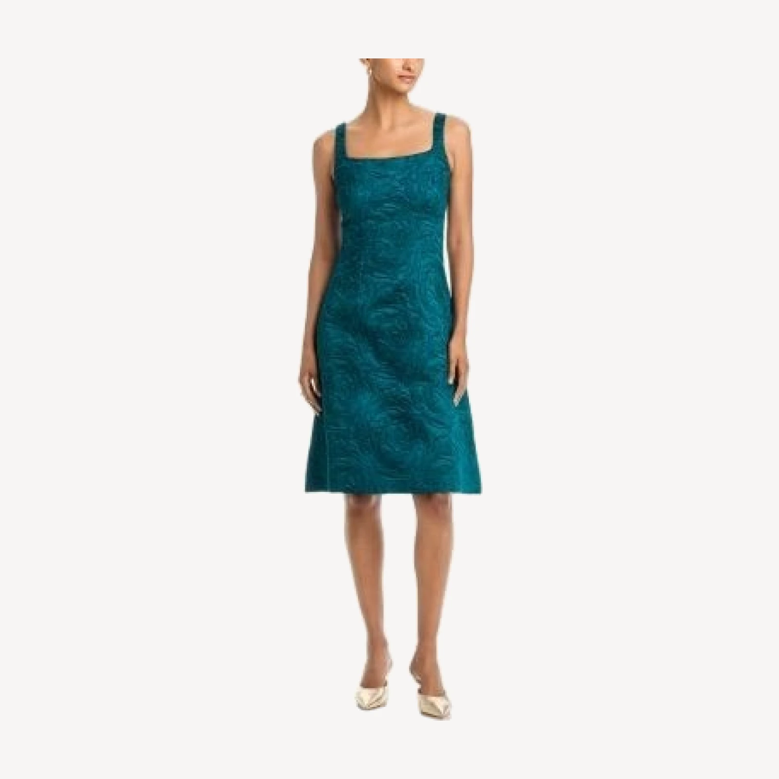 Teri Jon by Rickie Freeman Jacquard Embossed Floral Motif Tank Dress