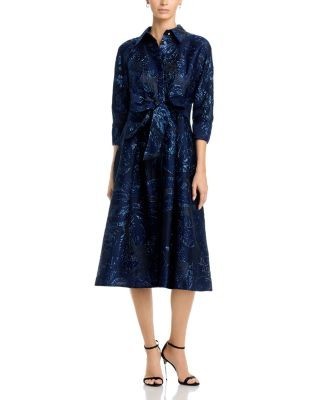 Teri Jon by Rickie Freeman Metallic Jacquard Shirtdress