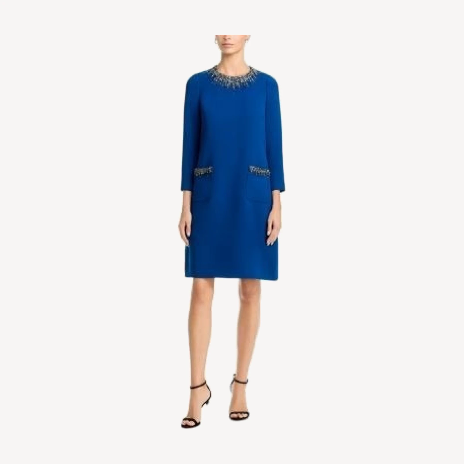 Teri Jon by Rickie Freeman Embellished Three Quarter Sleeve Shift Dress