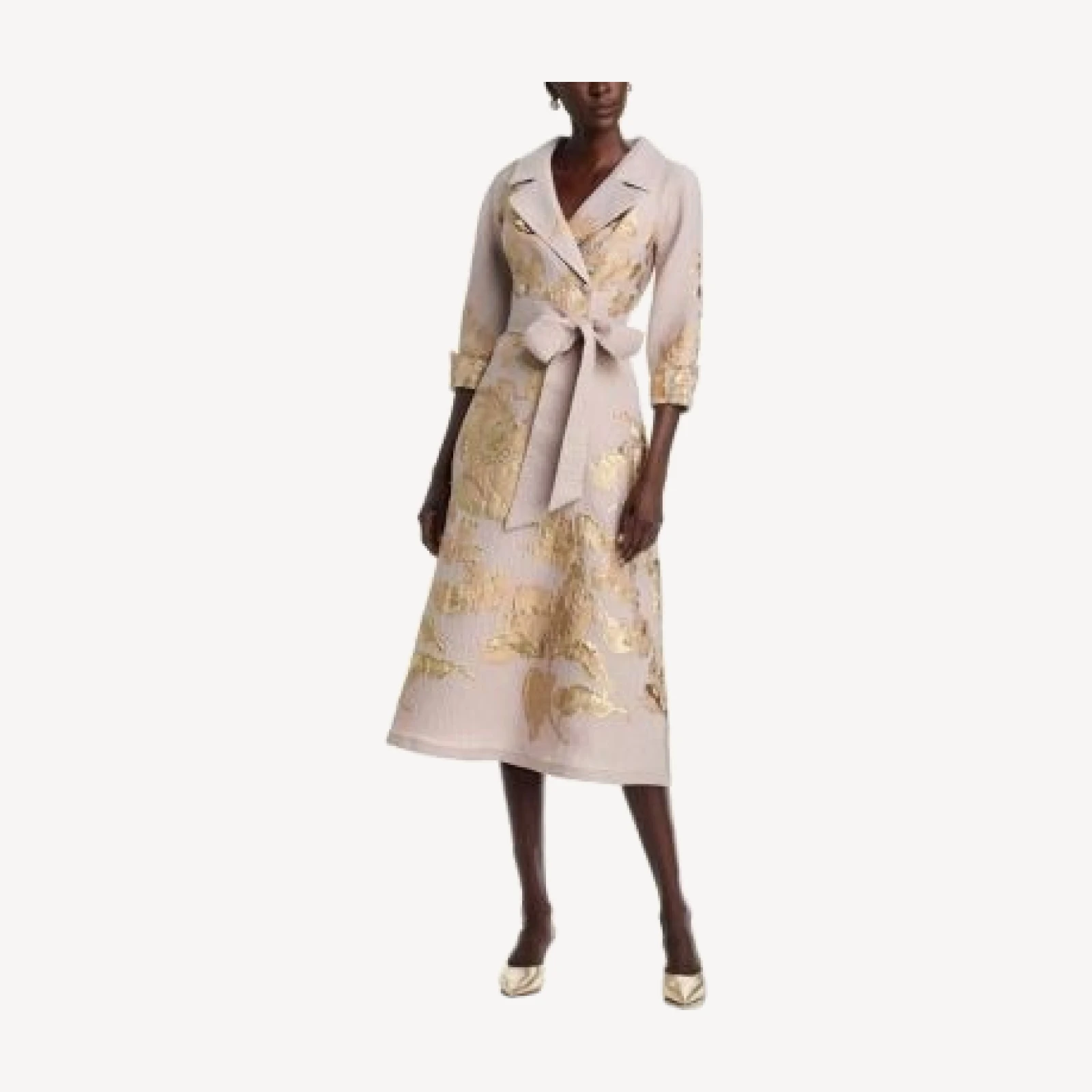 Teri Jon by Rickie Freeman Jacquard Notch Collar Tie Waist Shirt Dress