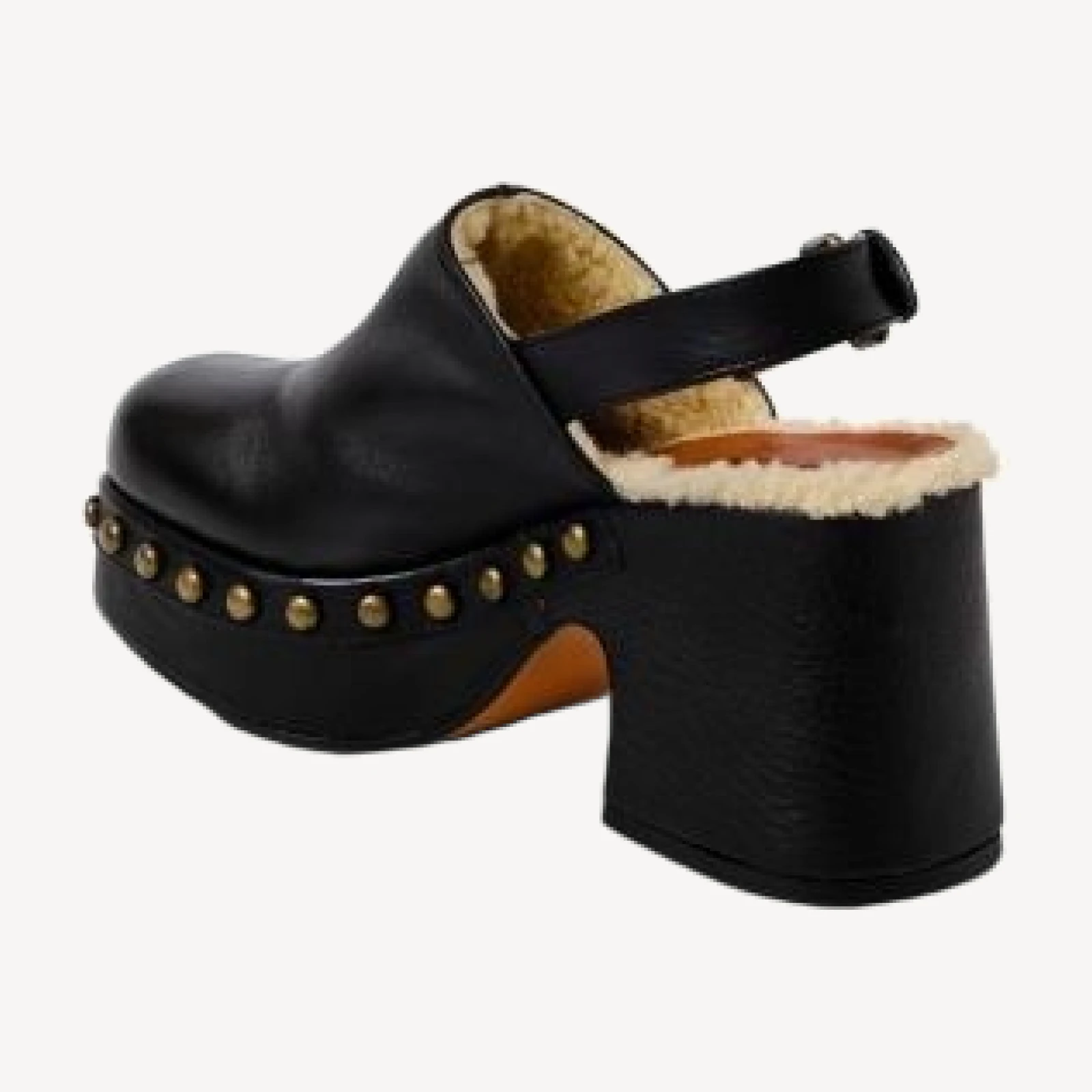 Free People Women's Autumn Square Toe Studded & Faux Fur Trim High Heel Platform Clogs