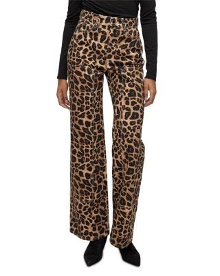 Veronica Beard Taylor High Rise Wide Leg Jeans in Washed Leopard