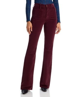 Veronica Beard Beverly Corduroy High Rise Patch Pocket Bootcut Jeans in Burgundy