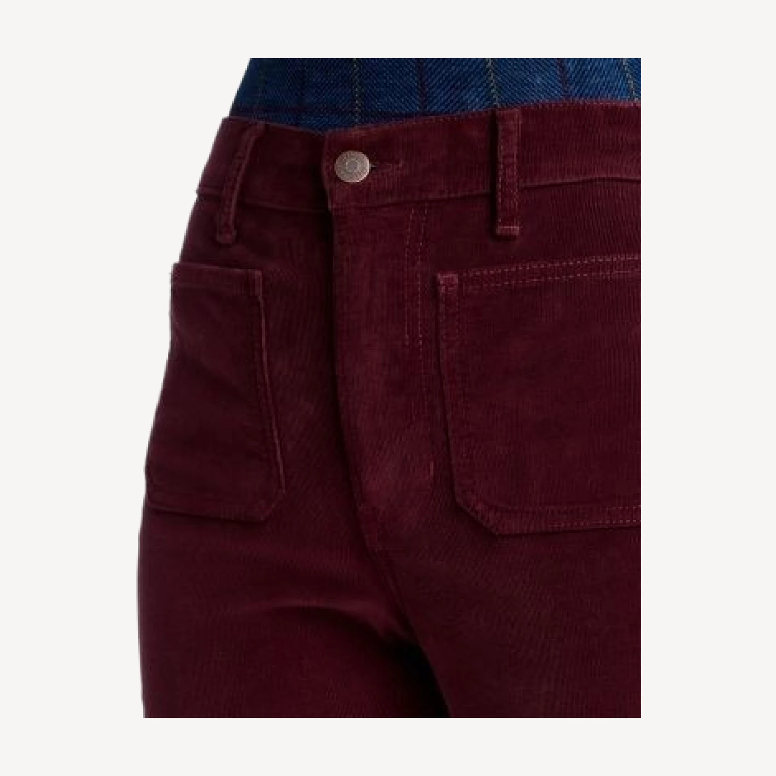 Veronica Beard Beverly Corduroy High Rise Patch Pocket Bootcut Jeans in Burgundy