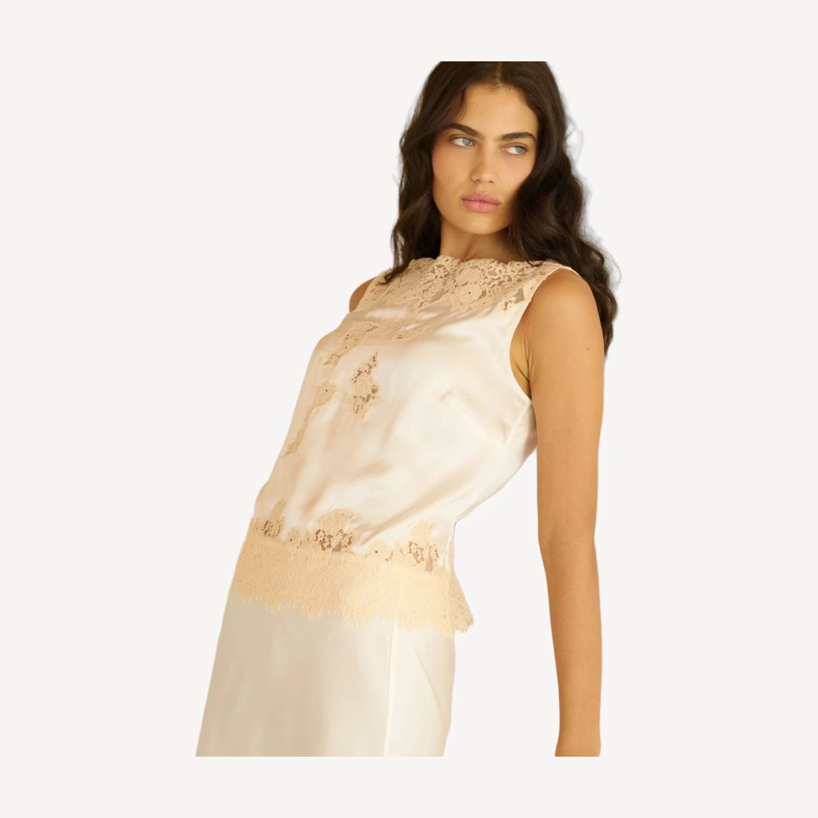 VIVIANE TOP -- SALT AND PEACH LACE