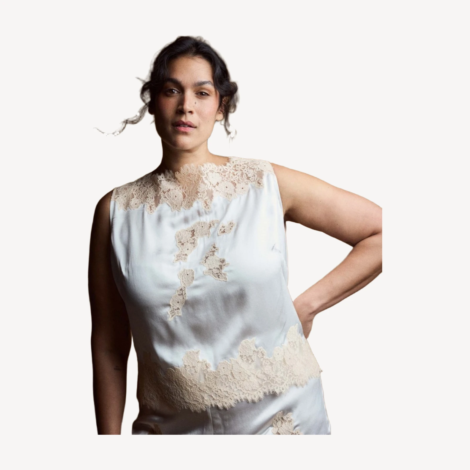 VIVIANE TOP -- SALT AND PEACH LACE