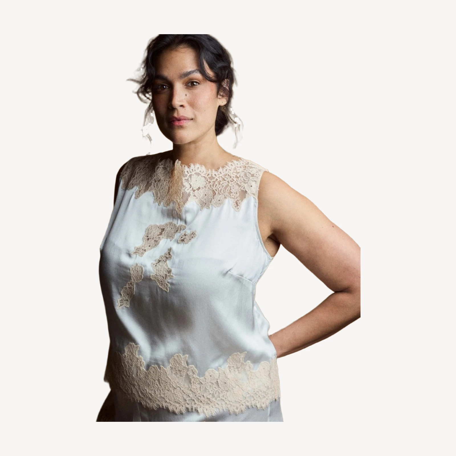 VIVIANE TOP -- SALT AND PEACH LACE