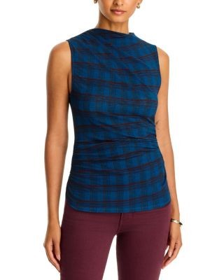 Veronica Beard Sylviani Mock Neck Ruched Top