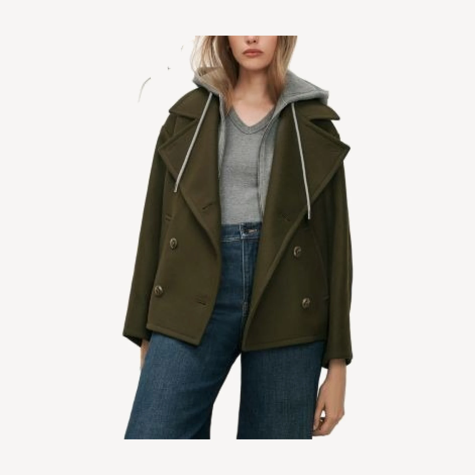 Veronica Beard Franklin Double Breasted Wool Blend Hoodie Coat