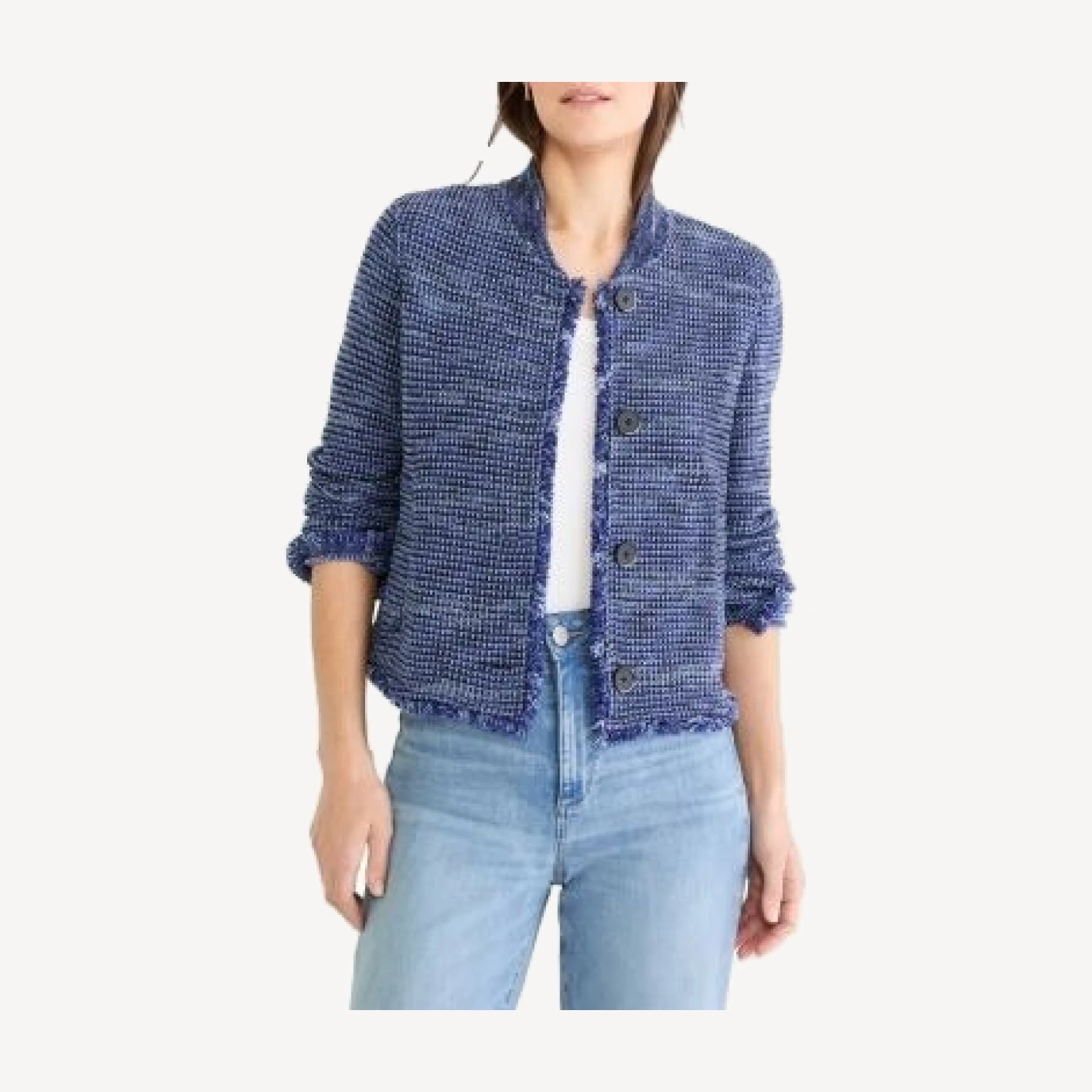 Nic+Zoe Fringe Knit Bomber Jacket