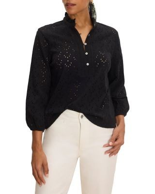 Nic+Zoe Eyelet Ruffle Neck Top