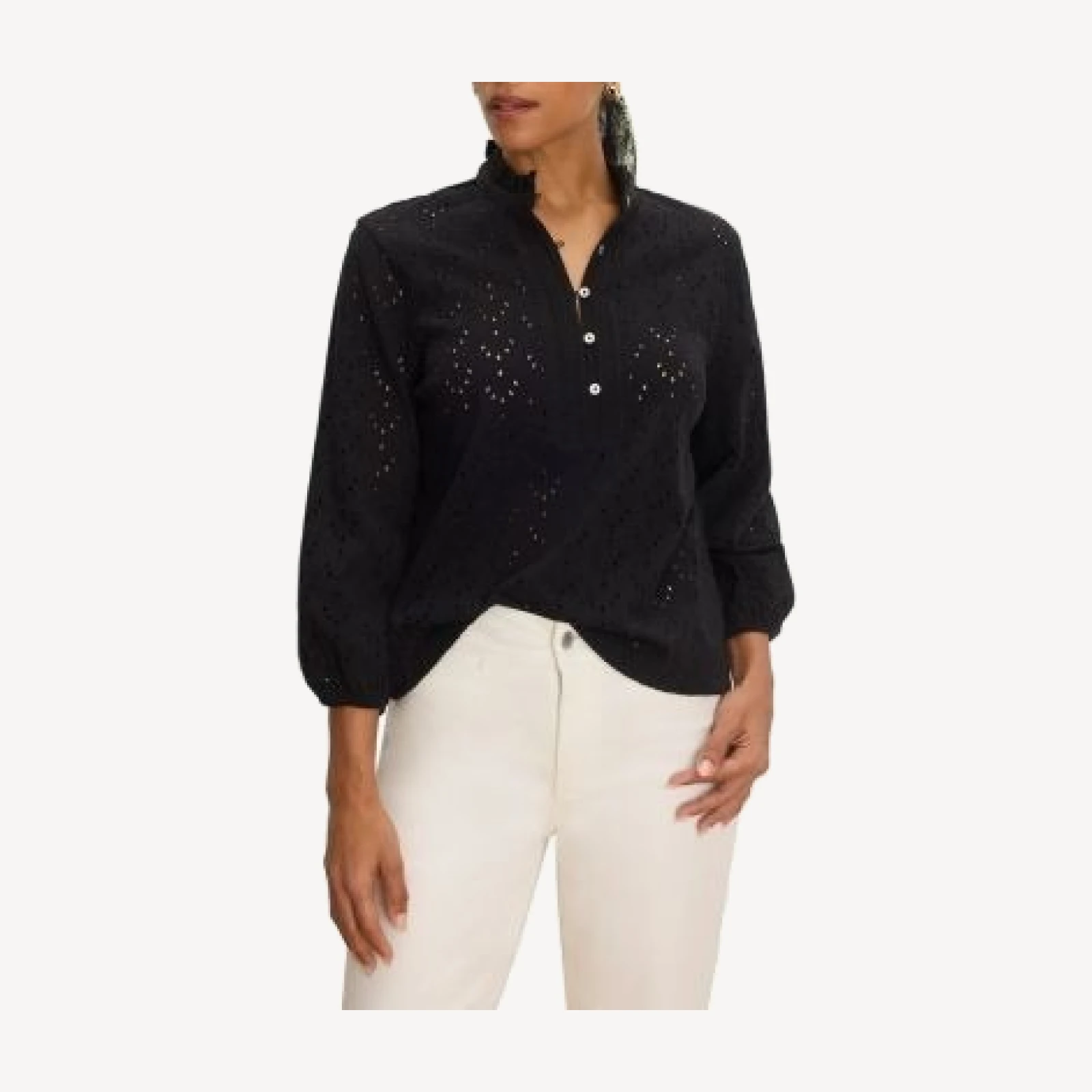 Nic+Zoe Eyelet Ruffle Neck Top