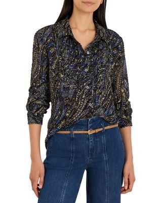 Nic+Zoe Portobello Paisley Spread Collar Chiffon Shirt