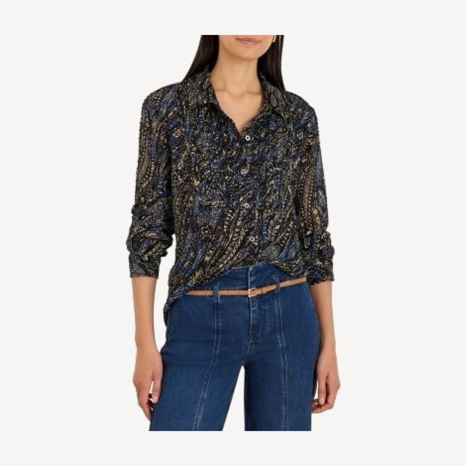Nic+Zoe Portobello Paisley Spread Collar Chiffon Shirt