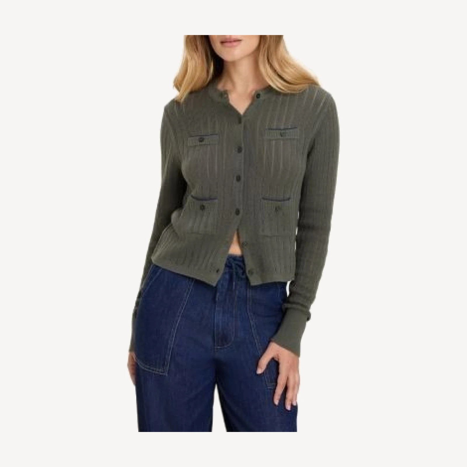 Nic+Zoe Pointelle Knit Pocketed Cardigan