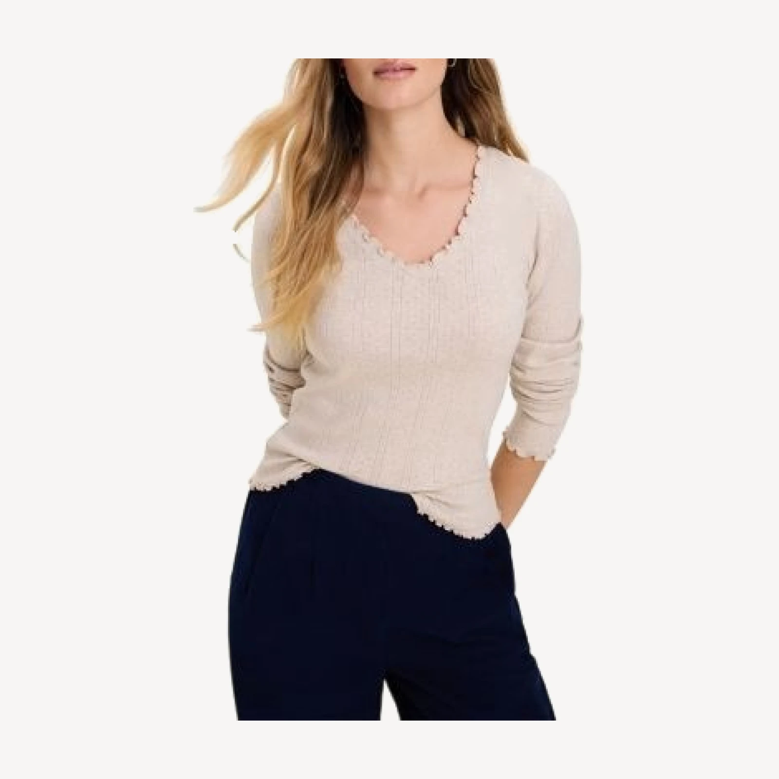 Nic+Zoe Cleo Pointelle Knit Lettuce Edge Top