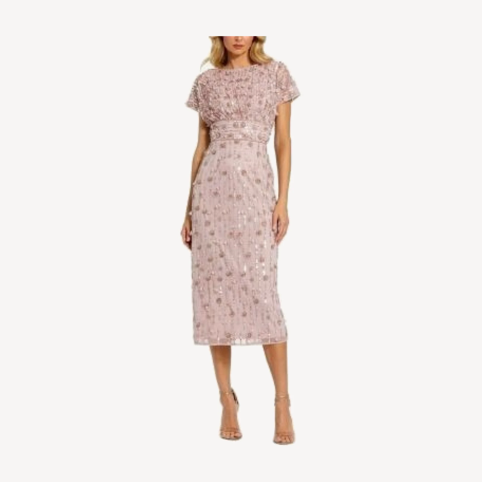 Mac Duggal Cap Sleeve Column Midi Dress With Floral Beading