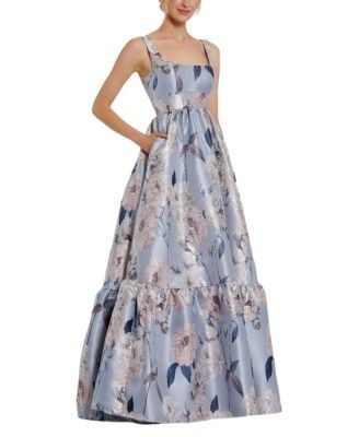 Mac Duggal Brocade Scoop Neck Sleeveless Floral Gown