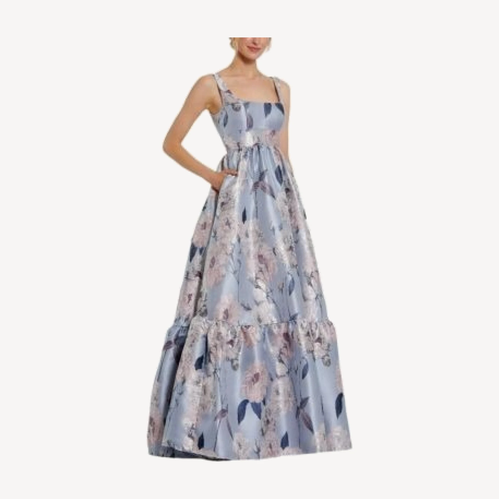 Mac Duggal Brocade Scoop Neck Sleeveless Floral Gown