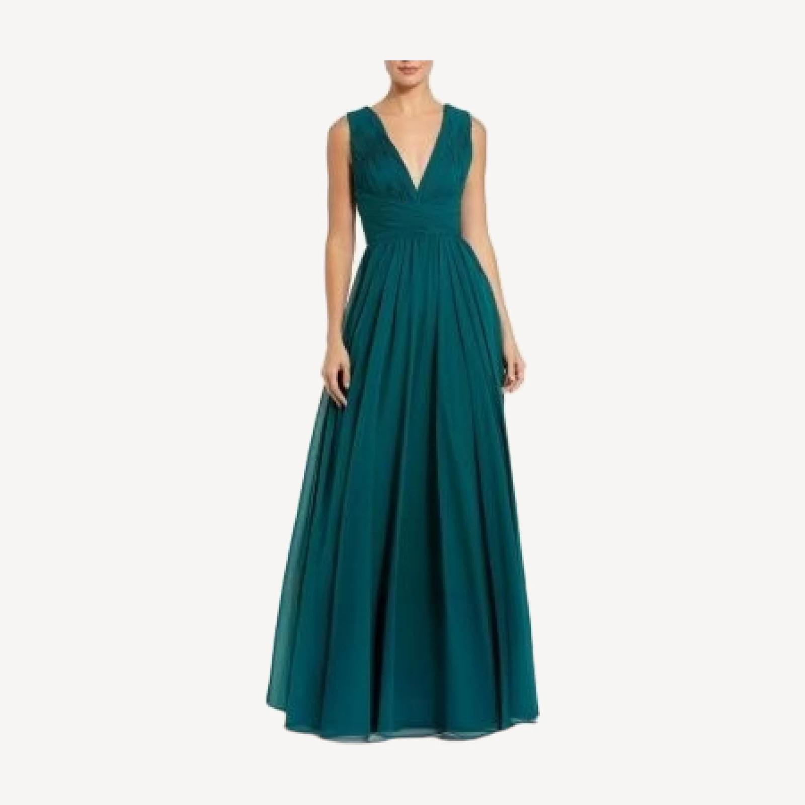 Mac Duggal Sleeveless Ruched V Neck Chiffon Gown