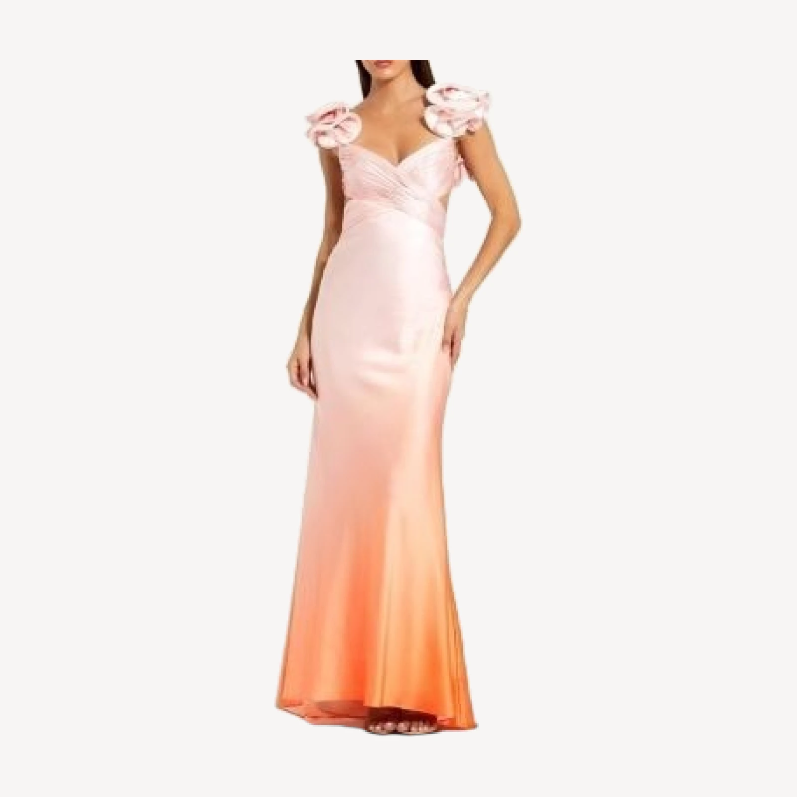 Mac Duggal Charmeuse Ruffle Strap Crossover Ombre Gown