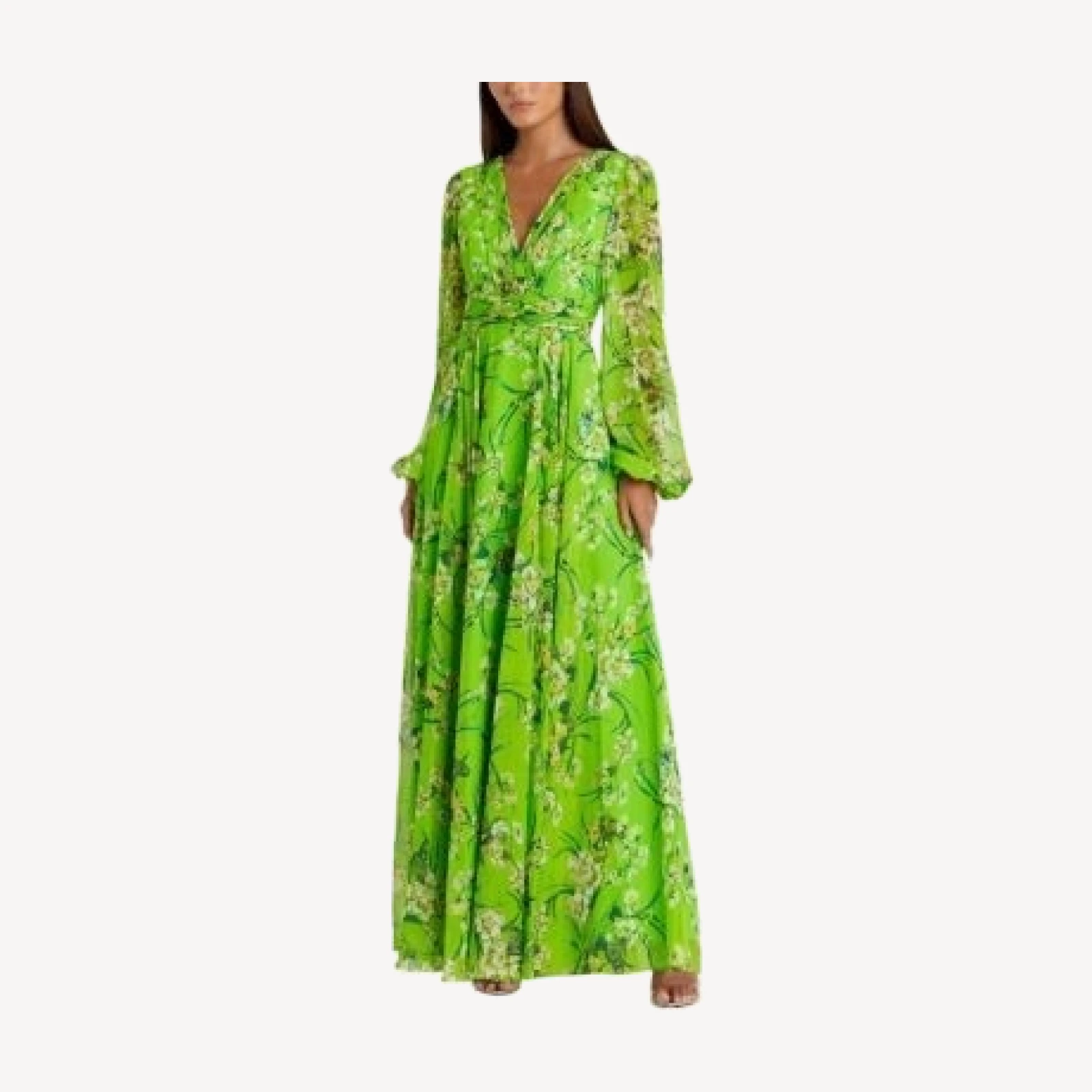 Mac Duggal Puff Sleeve Floral Chiffon Gown