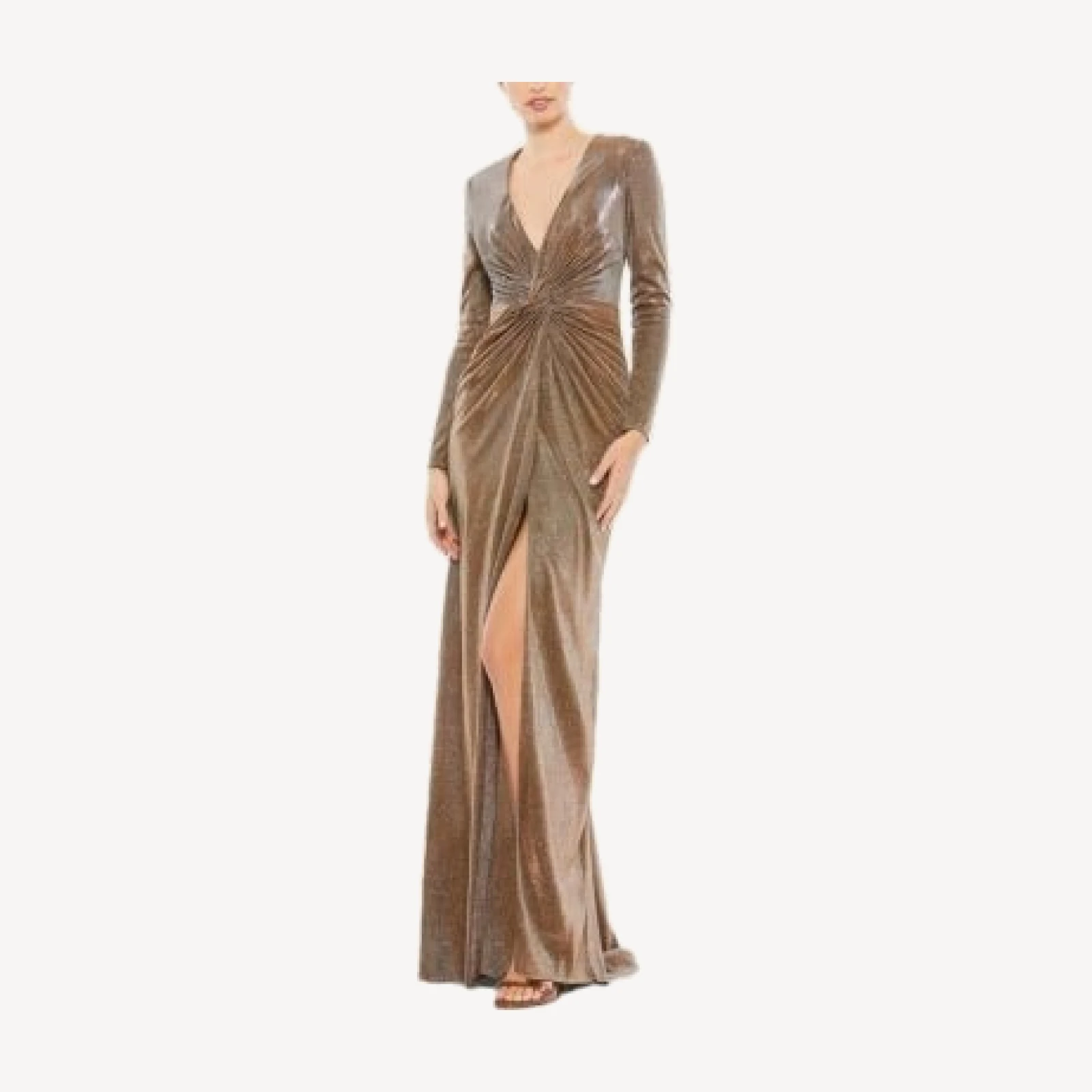 Mac Duggal Front Twist V Neck Long Sleeve Gown