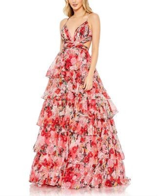 Mac Duggal Pleated Chiffon Cut Out Ballgown
