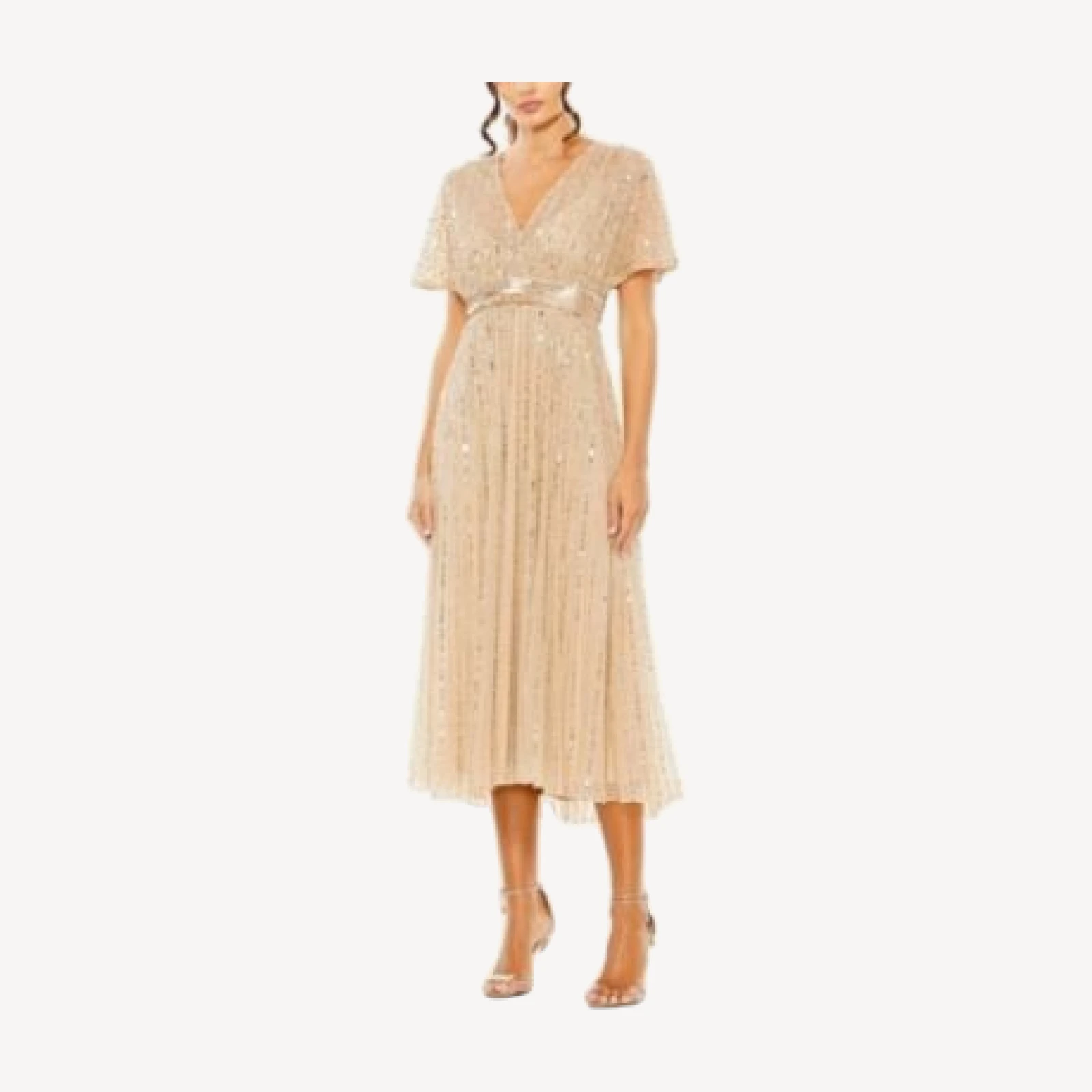 Mac Duggal A Line Embellished Short Sleeve Dress