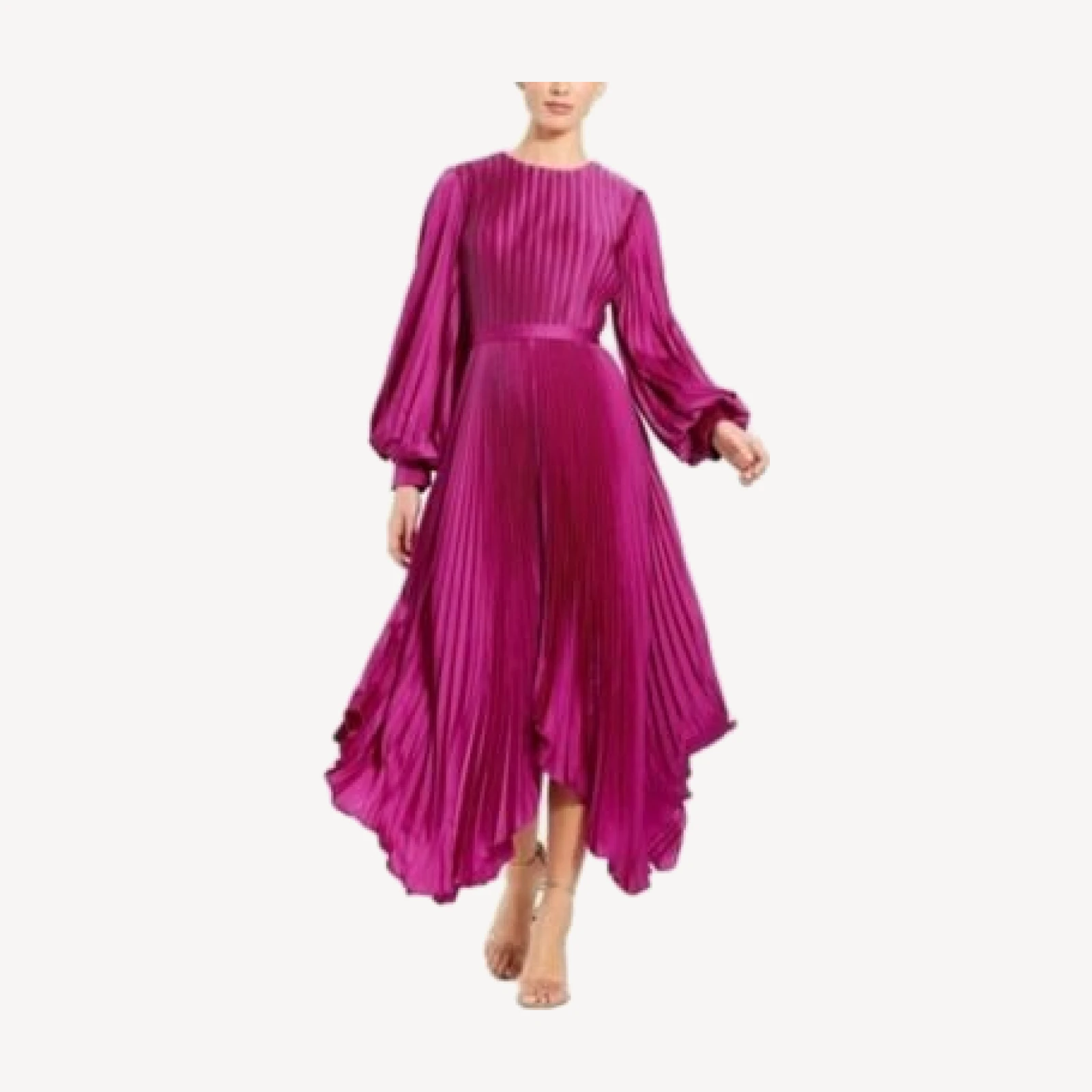 Mac Duggal Long Sleeve Pleated Handkerchief Dress