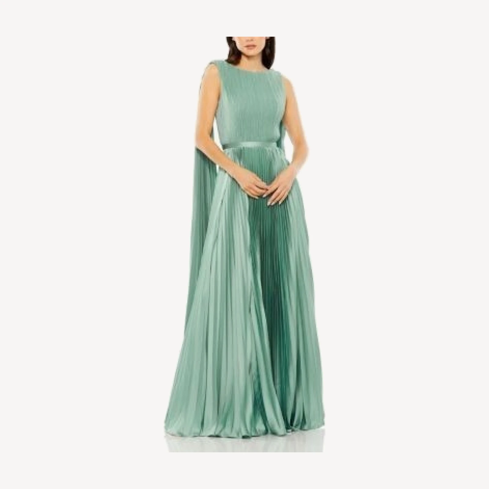 Mac Duggal Sleeveless High Neck Cape Back Heat Pleated Gown