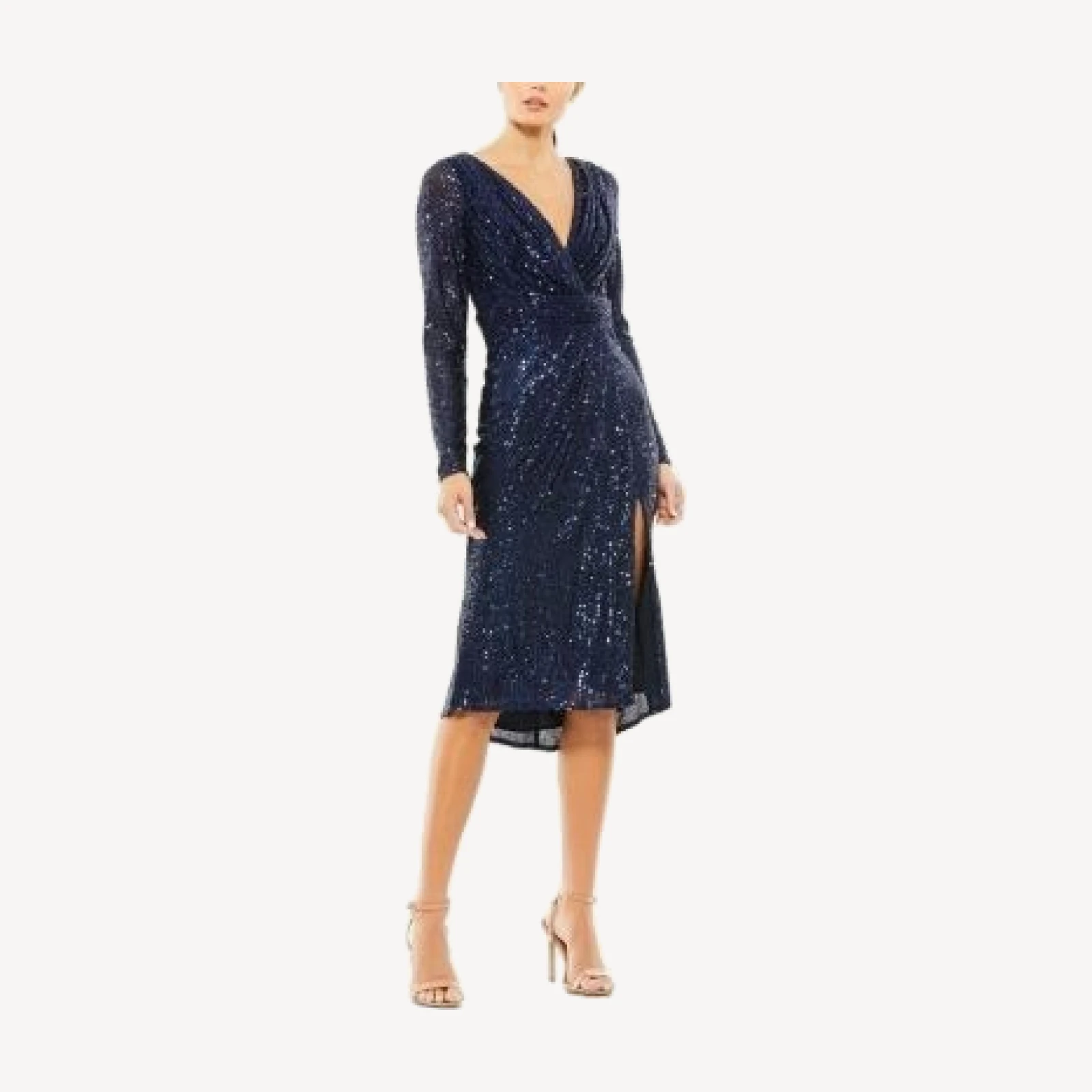 Mac Duggal Sequined Long Sleeve Midi Dress