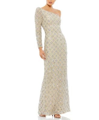 Mac Duggal Embellished One Shoulder Asymmetrical Gown