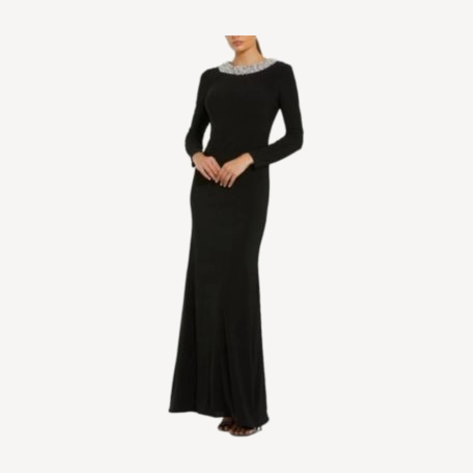Mac Duggal Jersey Long Sleeve Fitted Gown with Beaded Neck