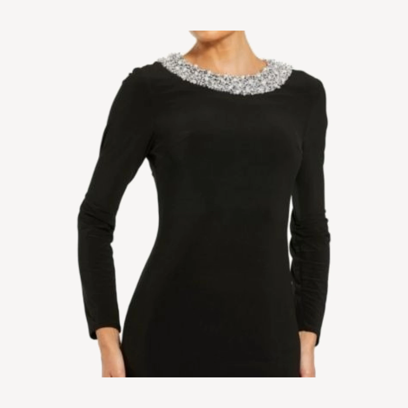 Mac Duggal Jersey Long Sleeve Fitted Gown with Beaded Neck