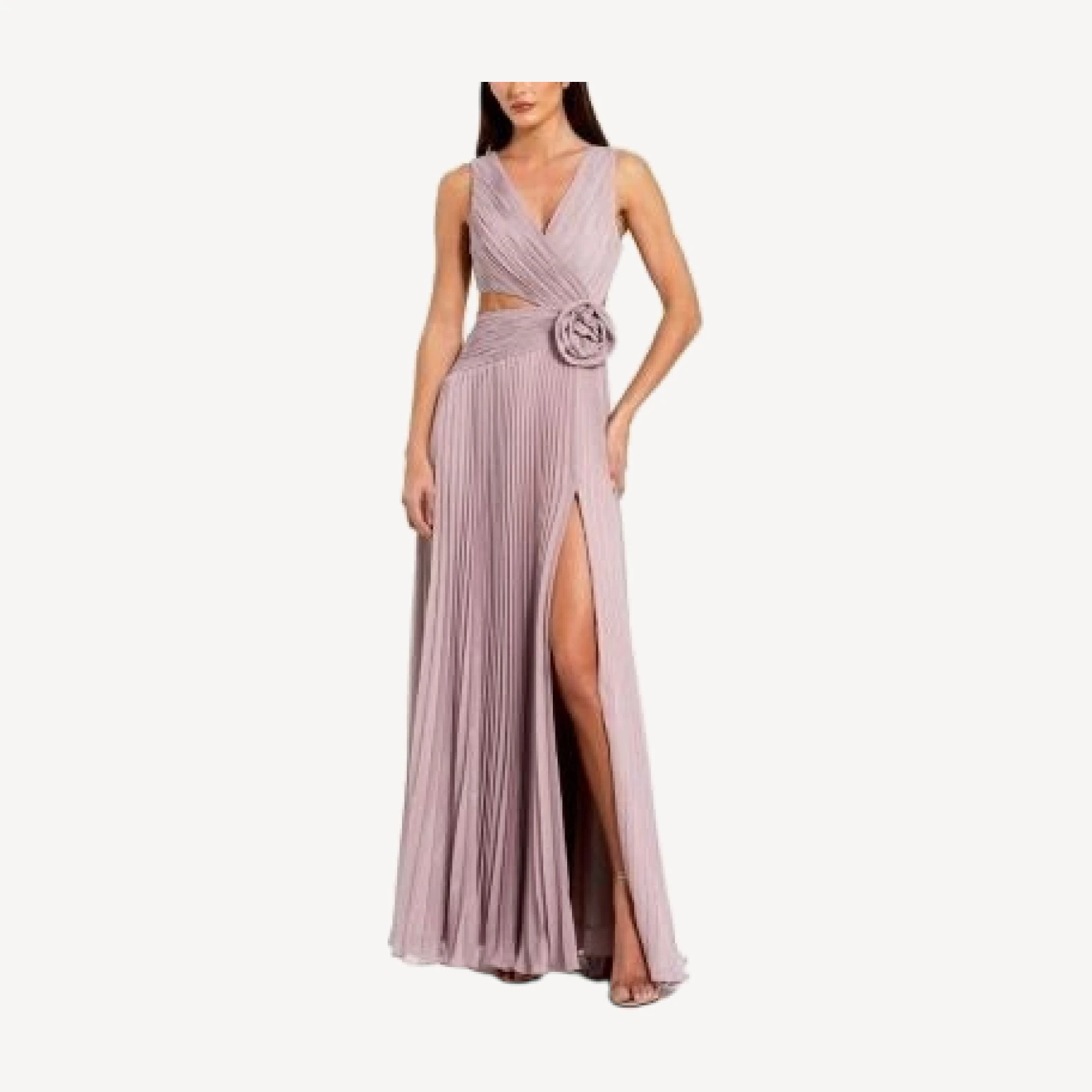 Mac Duggal Ruched Chiffon Sleeveless Gown with 3D Flower