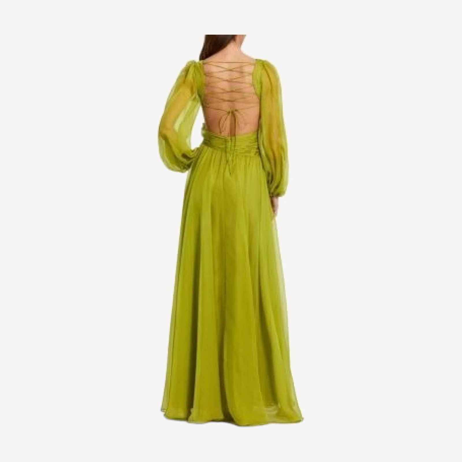 Mac Duggal Long Sleeve V Neck Chiffon Gown with 3D Flower