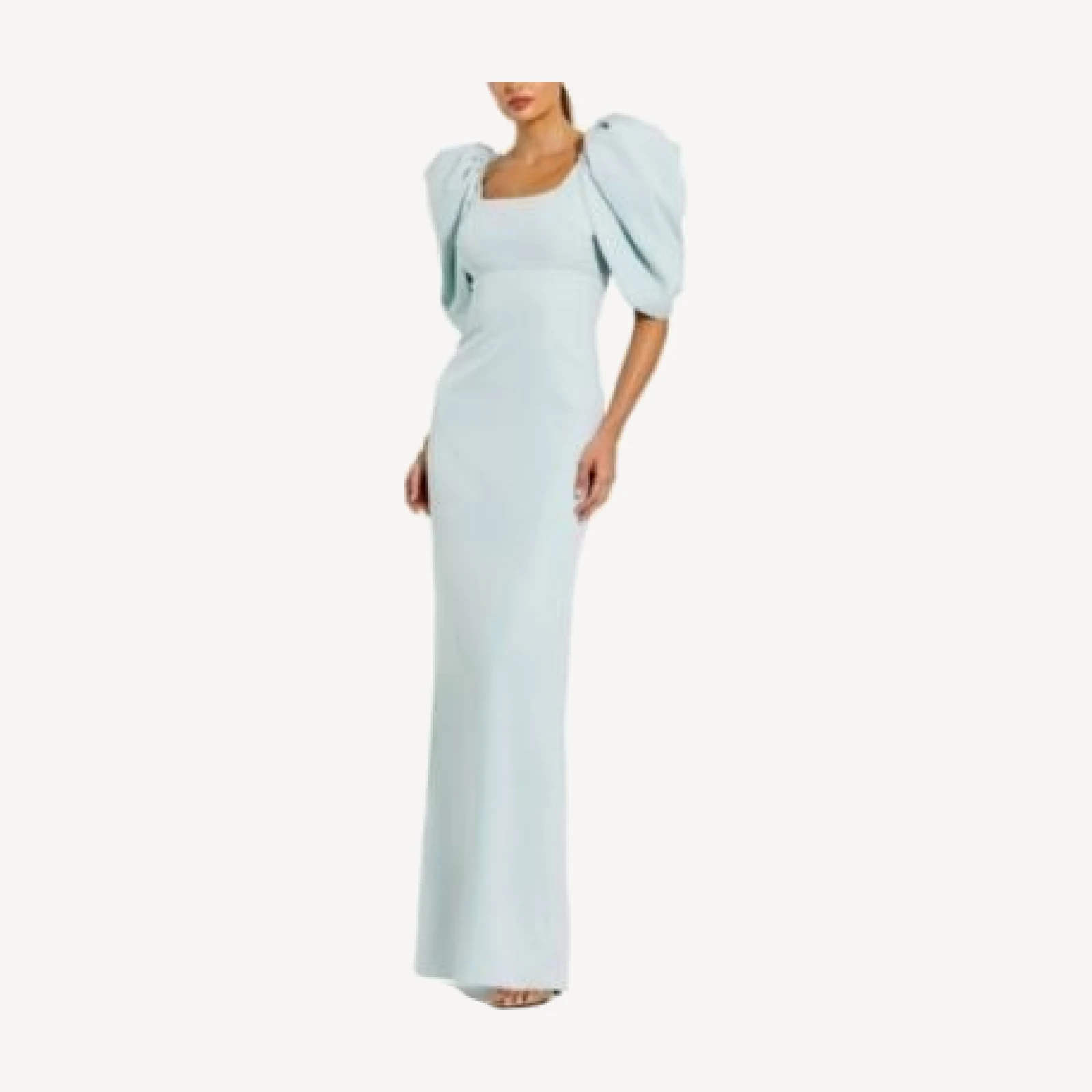 Mac Duggal Fitted Crepe Scoop Neck Gown With Puff Sleeves