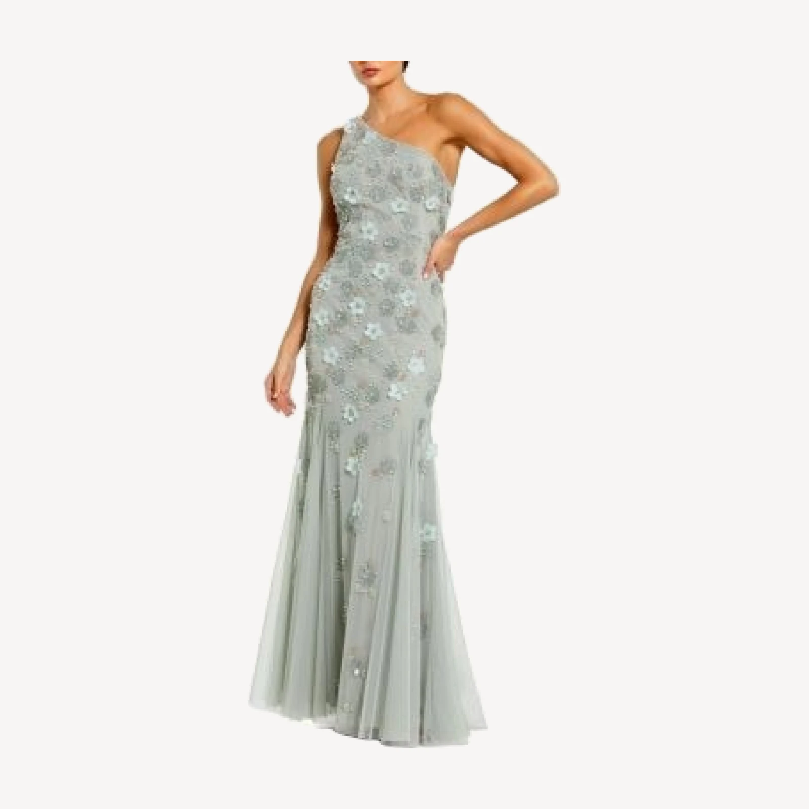Mac Duggal Embellished One Shoulder Strappy Trumpet Gown