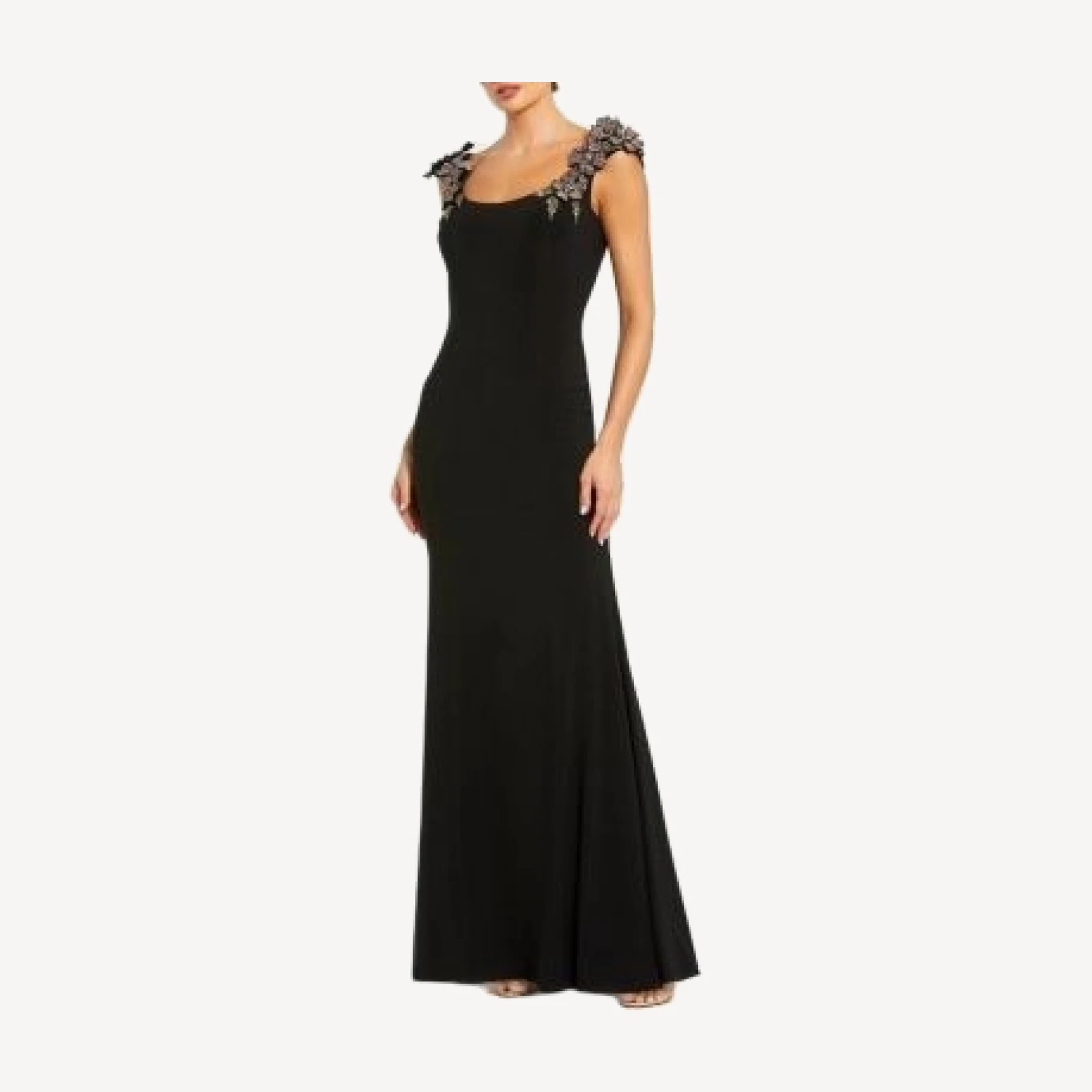 Mac Duggal Jersey Scoop Neck Gown with 3D Flower Details