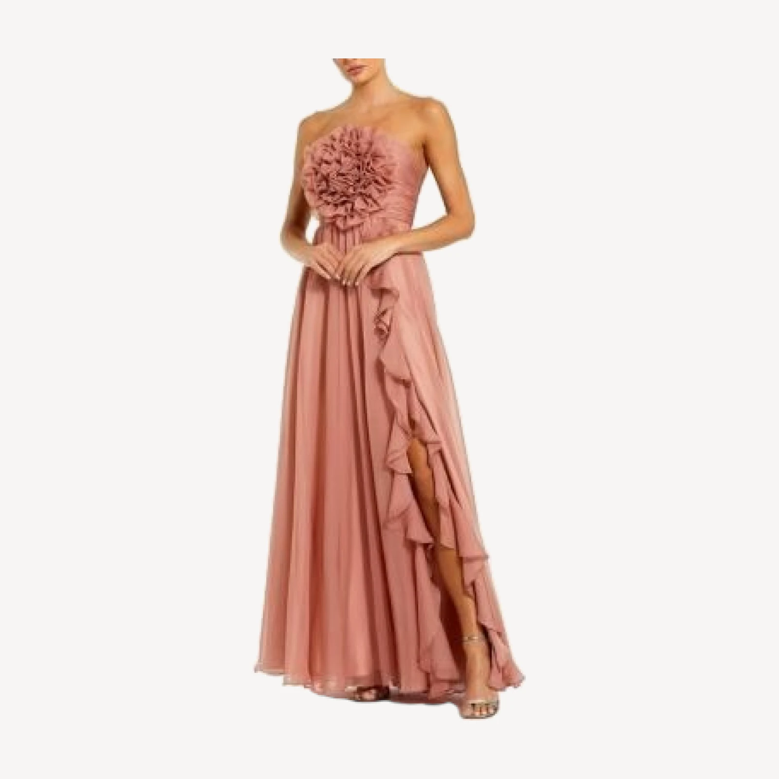 Mac Duggal Strapless Chiffon Gown With Oversized 3D Flower