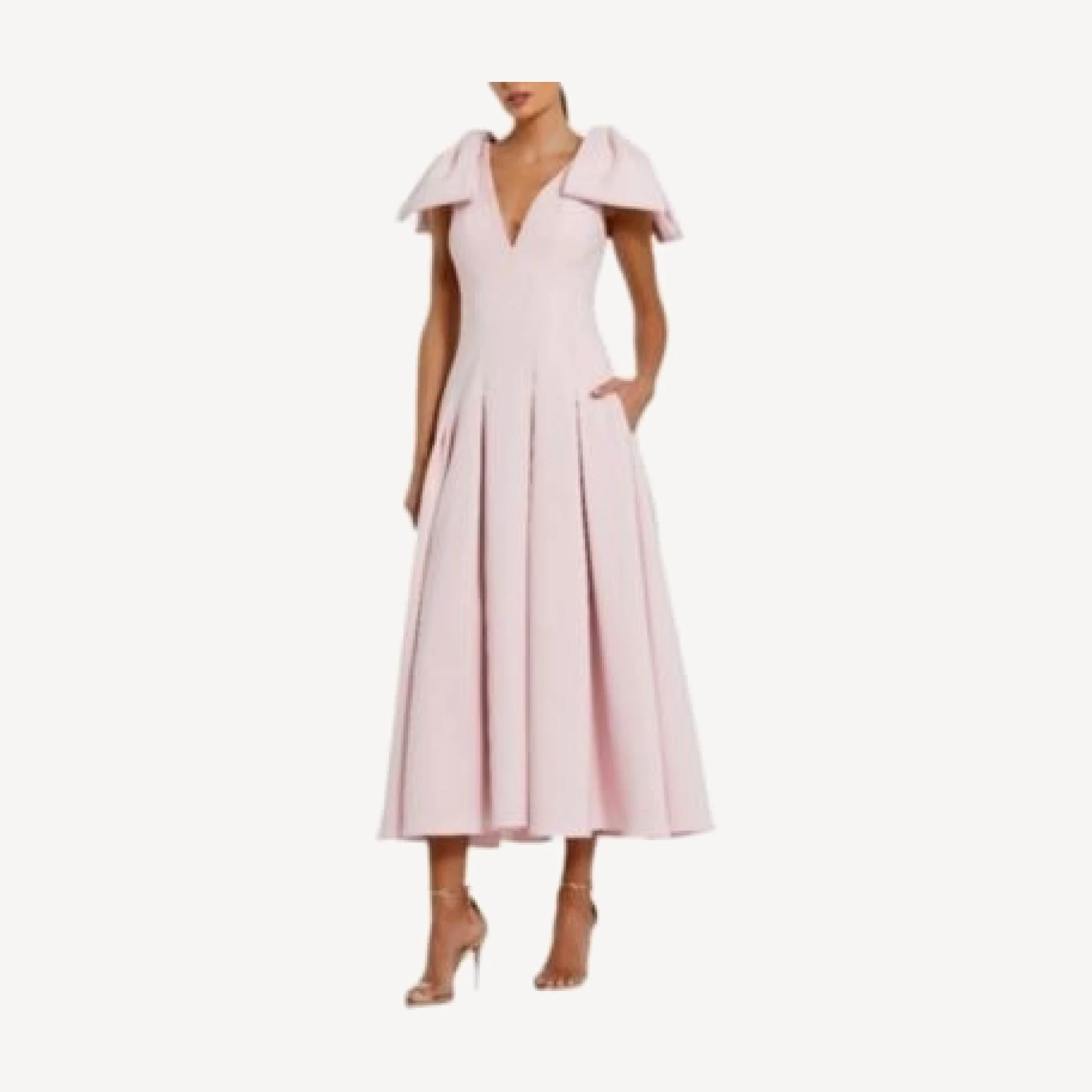 Mac Duggal Crepe A Line With Bow Straps Midi Dress