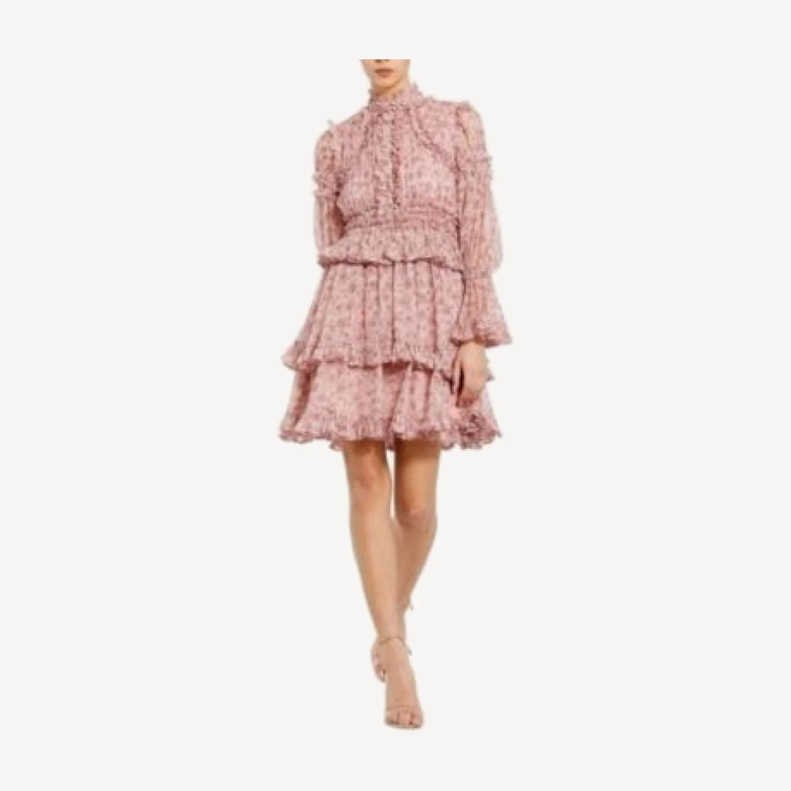 Mac Duggal Long Sleeve Open Front High Neck Ruffle Mini Dress