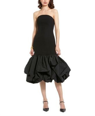 Mac Duggal Crepe Strapless Midi Dress with Taffeta Bubble Hem