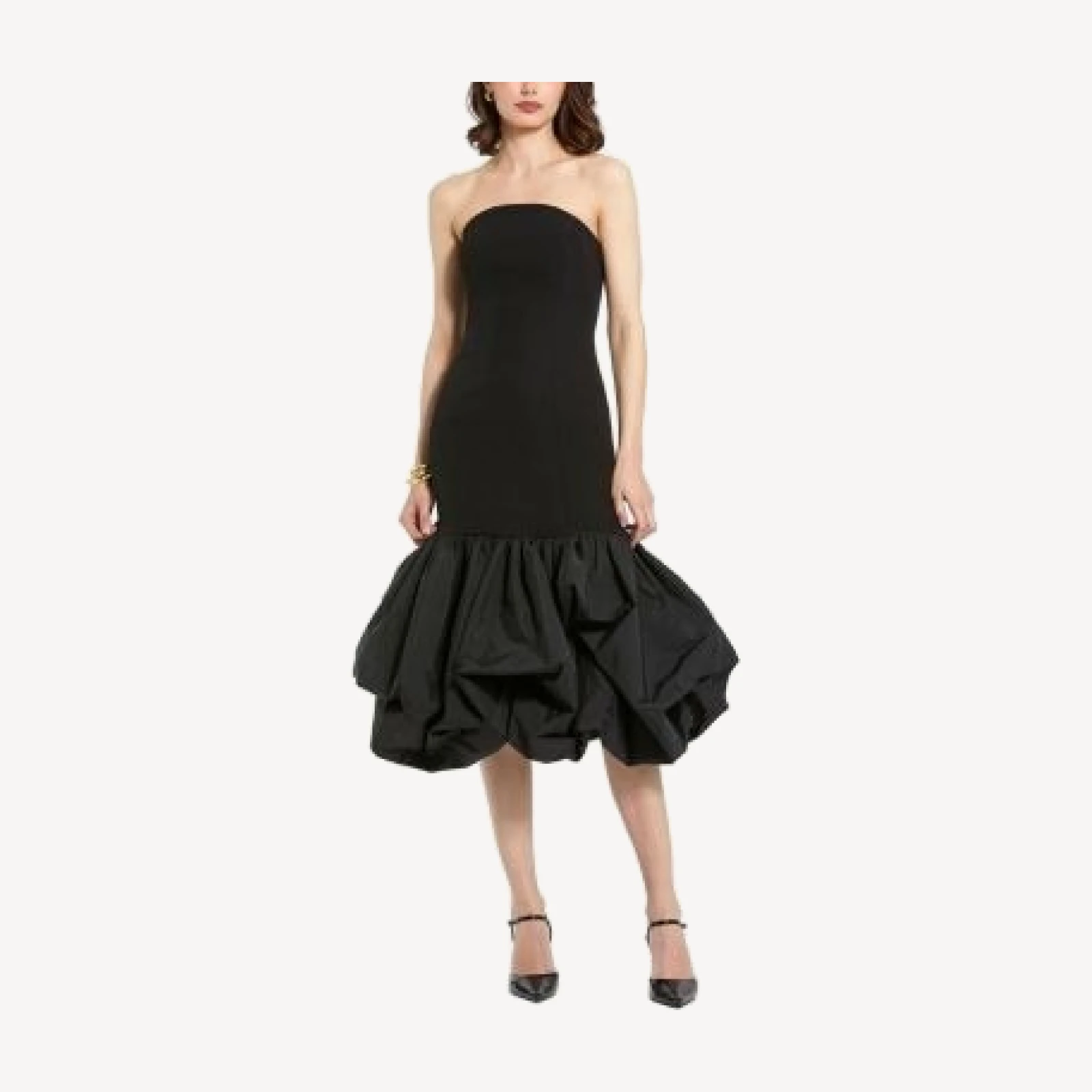 Mac Duggal Crepe Strapless Midi Dress with Taffeta Bubble Hem