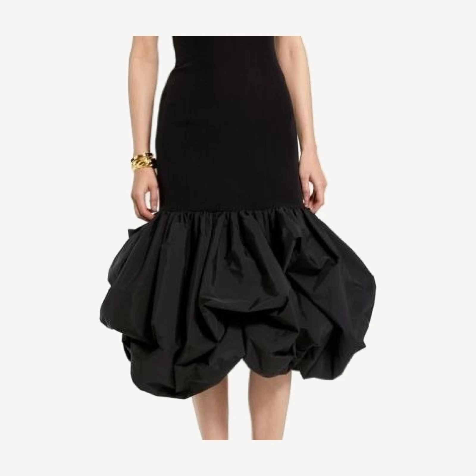 Mac Duggal Crepe Strapless Midi Dress with Taffeta Bubble Hem